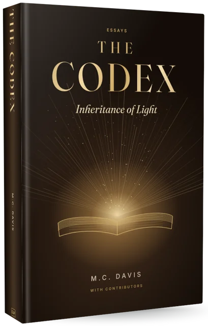 The Codex: Inheritance of Light by M.C. Davis, cover: an open book with light rising from its pages