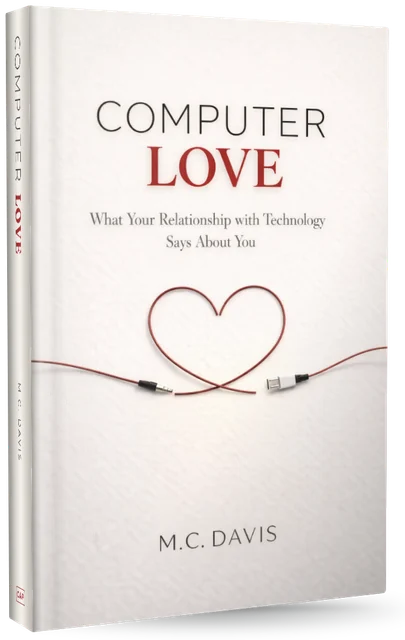 Computer Love by M.C. Davis, final cover, shown as a book