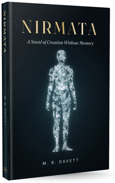 Nirmata by M. B. Davett, cover: a crystalline human figure under a night sky
